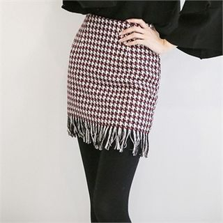 Koo Wool Blend Houndstooth Pencil Skirt