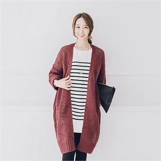 JOAMOM Drop-Shoulder Open-Front Long Cardigan