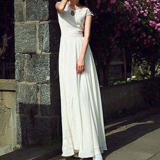 Rebecca Cap-Sleeve Maxi Chiffon Dress