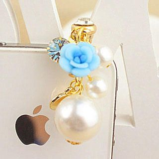 Fit-to-Kill Faux Pearl Mobile Earphone Plug Blue - One Size