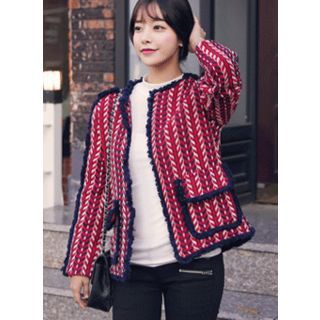 HOTPING Contrast-Trim Tweed Jacket