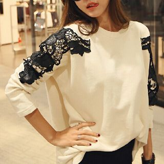 Champi Lace Panel Batwing Ruffle Top