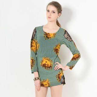 YesStyle Z Baroque Print Long-Sleeved Top