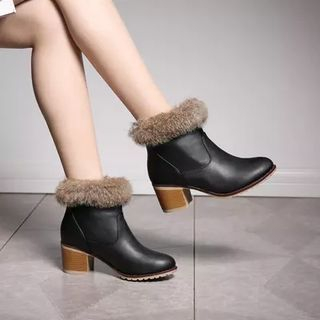 Shoes Galore Block Heel Furry Ankle Boots
