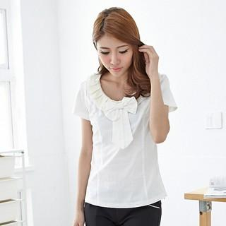 RingBear Bow-Accent Lace-Collar Top