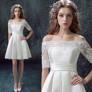 Angel Bridal Off-Shoulder Lace Wedding Dress