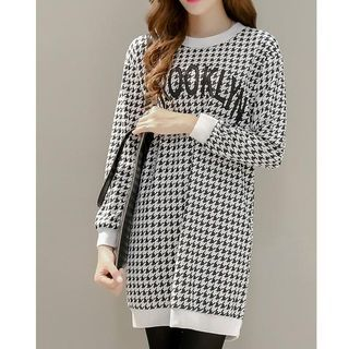Dowisi Houndstooth Long-Sleeve Dress