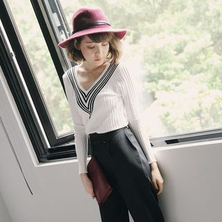 Tokyo Fashion Striped V-Neck Knit Top