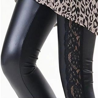 camikiss Faux Leather Lace Panel Leggings