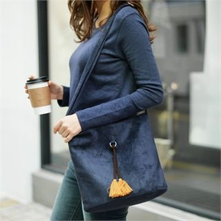 Styleberry Faux-Suede Tasseled Shoulder Bag