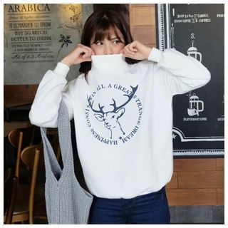 SUYISODA Stand Collar Print Sweatshirt