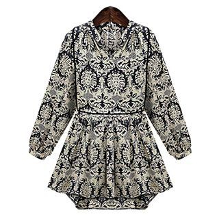 FURIFS Long-Sleeve Patterned Chiffon Dress