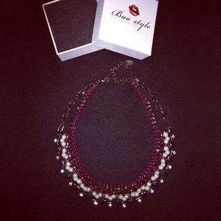 Bao Style Velvet Faux Pearl Rhinestone Necklace