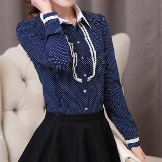 Romantica Long-Sleeve Dotted Blouse