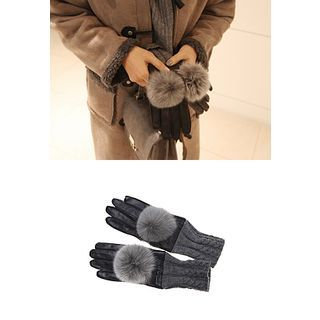 STYLEBYYAM Faux-Fur Trim Knit Panel Gloves