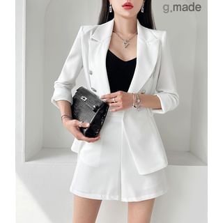 Plain Suit Set: Double-Breasted Blazer + Shorts