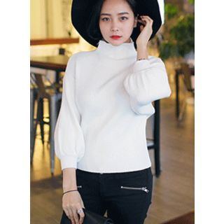 HOTPING Turtle-Neck Ribbed Knit Top