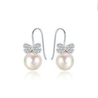 BELEC 925 Sterling Silver with White Fashion Pearl Butterfly Ribbon Earrings