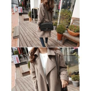 hellopeco Notched-Lapel Trench Coat with Sash