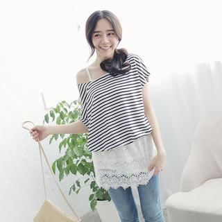 Tokyo Fashion Short-Sleeve Striped Top with Camisole Top