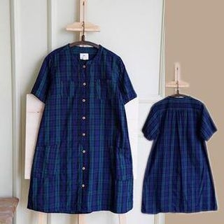 Rosadame Short-Sleeve Plaid Shirt Dress