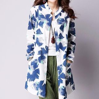 Sayumi Floral Open Front Linen Long Shirt
