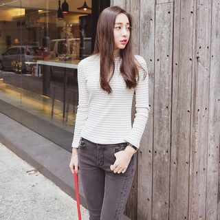 AC High-Neck Striped Knit Top