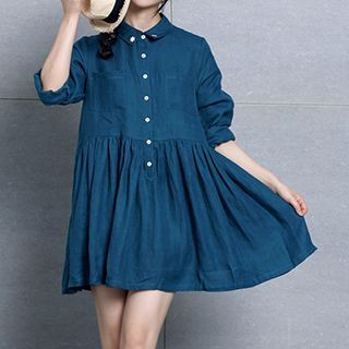 Fancy Show Long-Sleeve Embroidered Shirt Dress