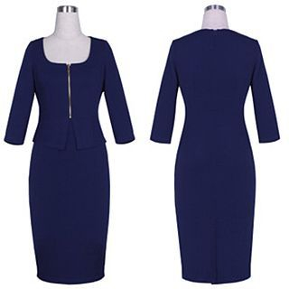 Sweet Note 3/4-Sleeve Square Neck Mock Two-piece Dress