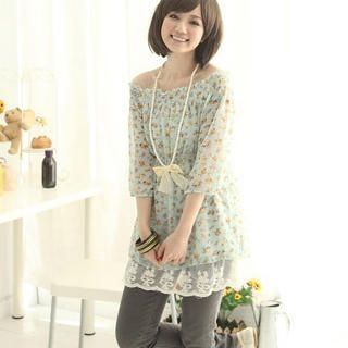 Lace-Hem Floral Print Chiffon Tunic