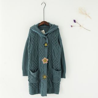 11.STREET Cable Knit Hooded Long Jacket