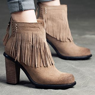 MIAOLV Genuine Suede Fringed Short Boots