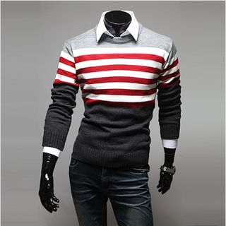 WIZIKOREA Color-Black Striped Sweater