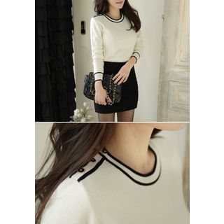 MyFiona Button-Shoulder Contrast-Trim Knit Top