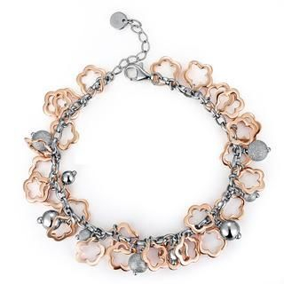 MBLife.com Left Right Accessory - 925 Sterling Silver Two Tone Hollow Flower with Beads Chain Bracelet (6.5