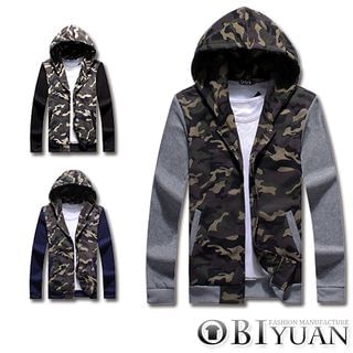 OBI YUAN Camouflage Panel Hooded Jacket