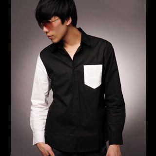 Contrast-Panel Dress Shirt