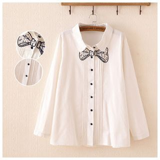 Waypoints Embroidered Bow Long-Sleeve Blouse