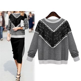 Bravo Lace Panel Knit Pullover