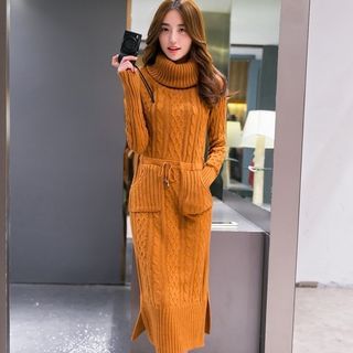 SEYLOS Turtleneck Ribbed Long-Sleeve Knit Dress