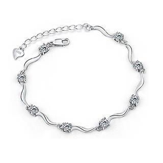 BELEC White Gold Plated 925 Sterling Silver with Silver Cubic Zircon Bracelet -21cm