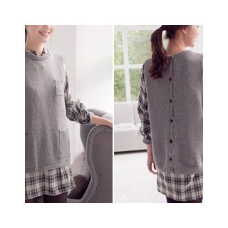 MASoeur Sleeveless Button-Back Wool Blend Sweater