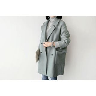 UPTOWNHOLIC Double-Breasted Wool Blend Coat