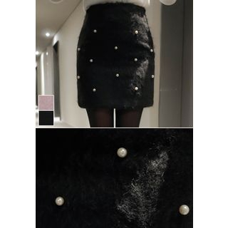 MyFiona Faux-Fur Beaded Mini Pencil Skirt