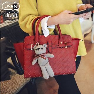 Youshine Woven Tote with Bear Charm