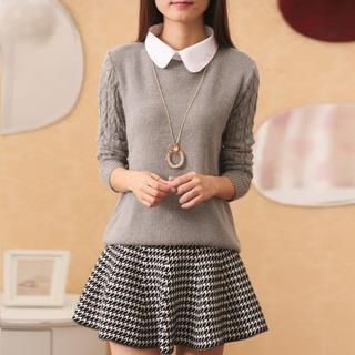 Bubbleknot Inset Blouse Cable Knit Sweater