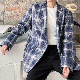 Plaid Sequined Blazer