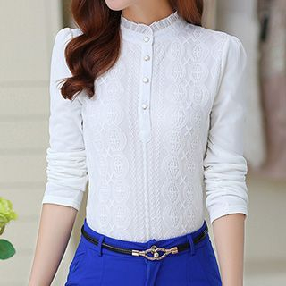 Supernova Long-Sleeve Lace Panel Blouse