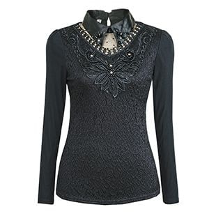 Flore Faux-Leather-Panel Lace Blouse