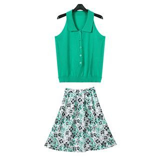 FURIFS Set: Sleeveless Knit Top + Floral Print Skirt